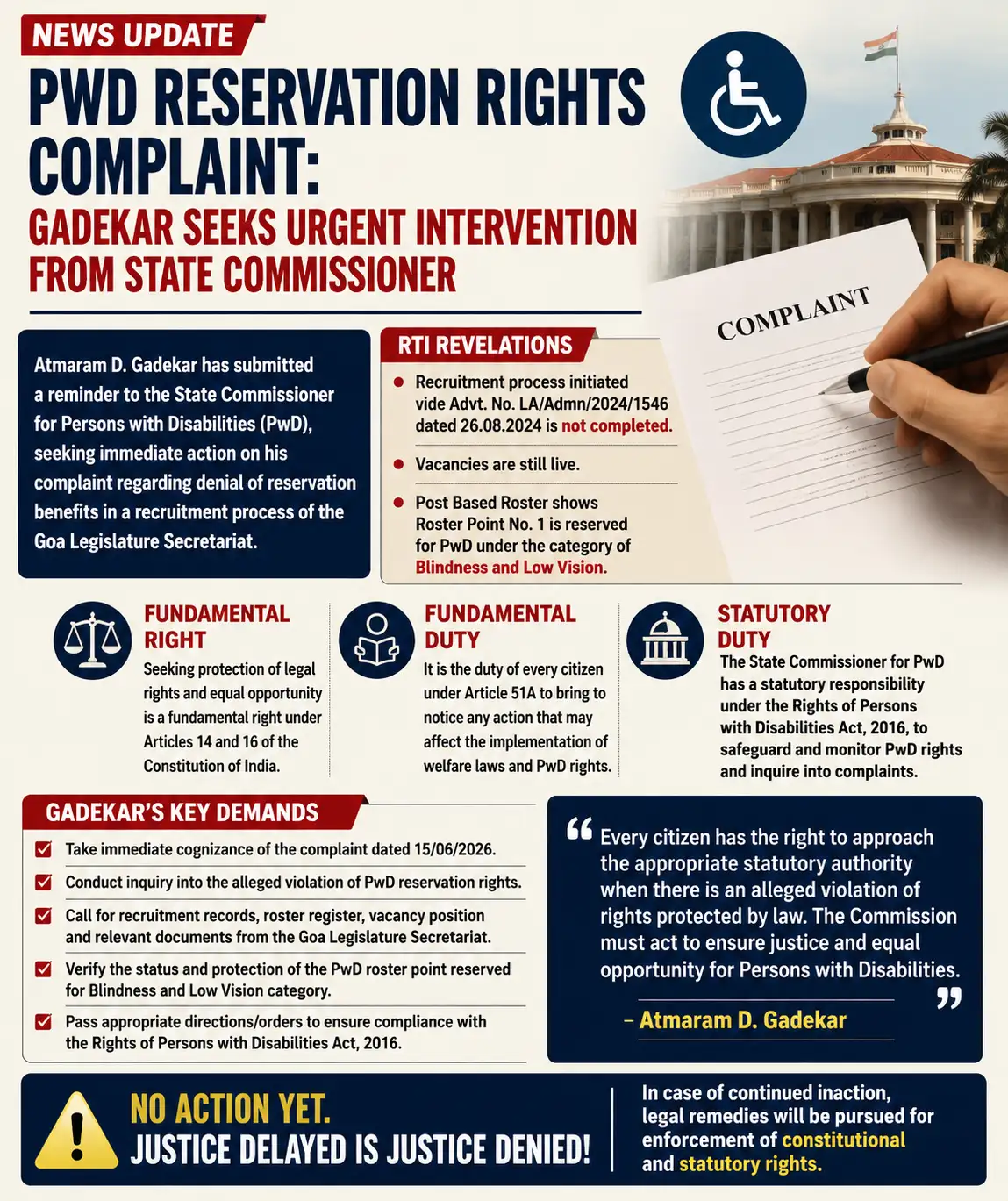 PwD Reservation Rights Complaint: Gadekar Seeks Urgent Intervention from State Commissioner