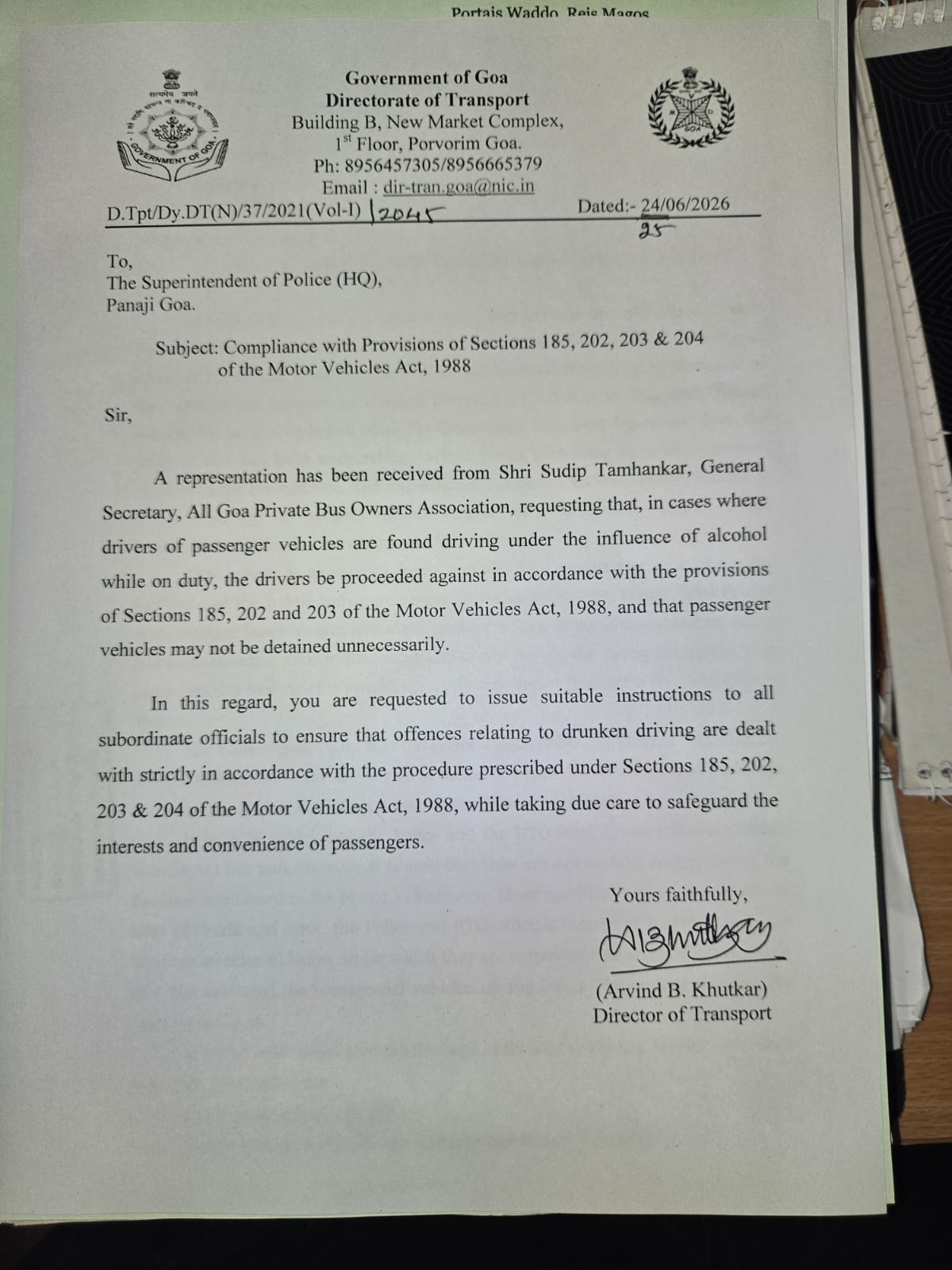 Transport Department Directs Strict Action Against Drunken Driving by Passenger Vehicle Drivers