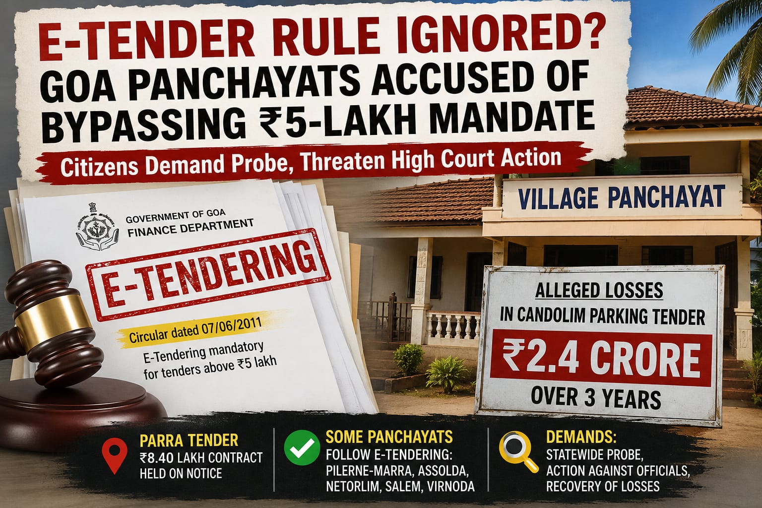 Goa Panchayats Face E-Tendering Storm; Citizens Allege Crores in Public Fund Loss, Threaten High Court Action