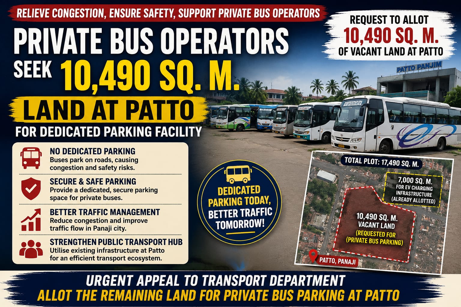 Private Bus Operators Seek 10,490 sq. m. Land at Patto for Dedicated Parking Facility