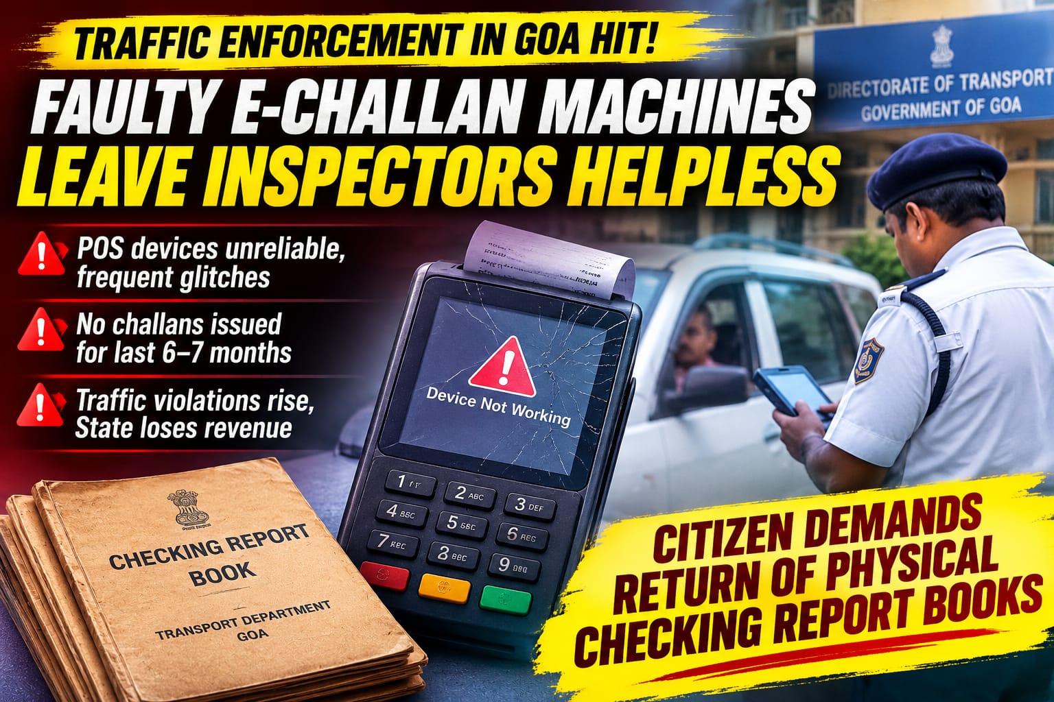 Faulty E-Challan POS Devices Stall Enforcement, Citizen Urges Goa Transport Department to Restore Physical Checking Report Books