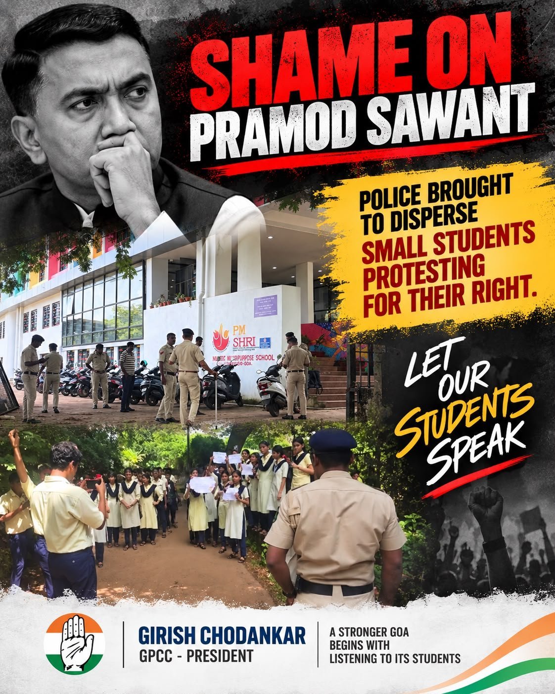 Chodankar Slams Sawant Govt Over Police Presence at Students’ Protest